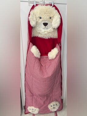 Pottery Barn Kids Shaggy Dog Head Tail Paws Gingham and Red Sleeping Bag